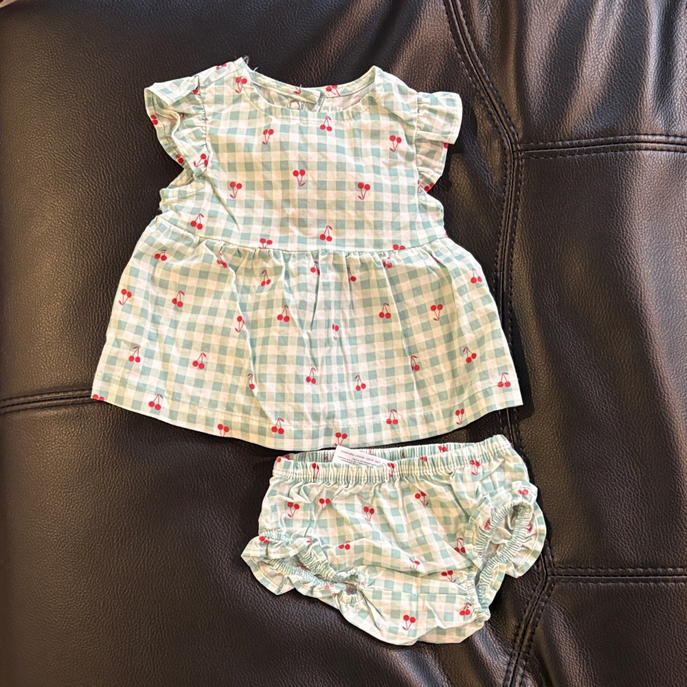 Carter's Cherry Blue and White Checkered dress with Diaper Cover